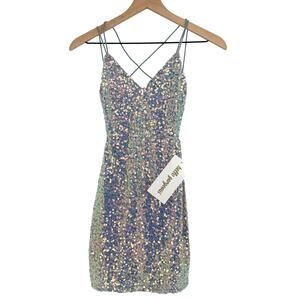 NWT Lovely Day Womens Small Light Blue Sequin Homecoming Party Mini Dress HOCO